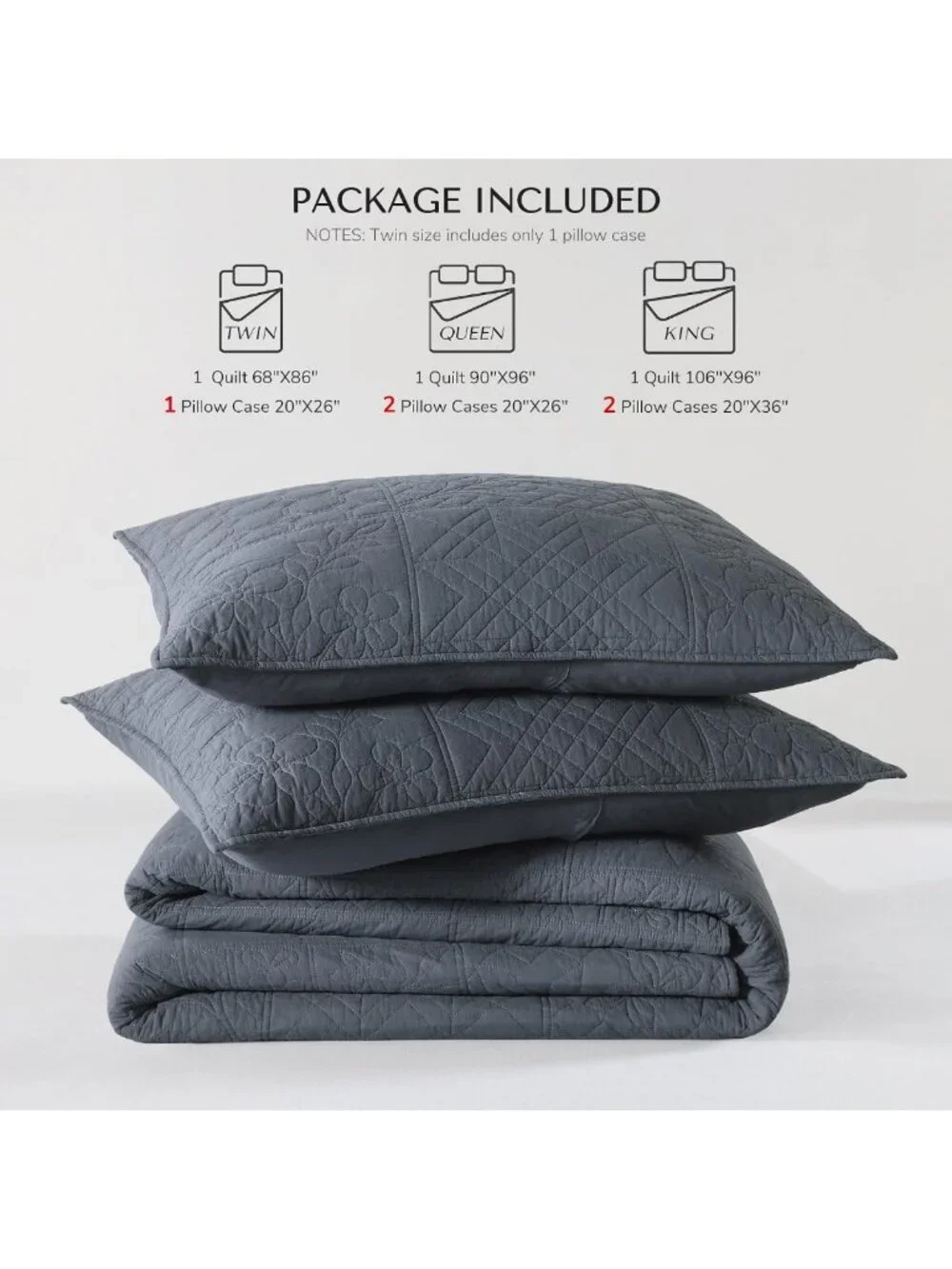 100% Cotton King Quilt Set - Steel Blue Patchwork Farmhouse Bedding, Soft
